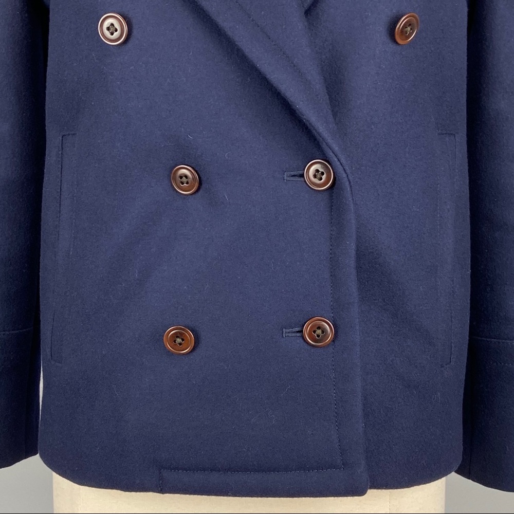 J Crew Womens Melton Wool Blue Double Breasted Peacoat B6474 Warm size 00 - Picture 3 of 15